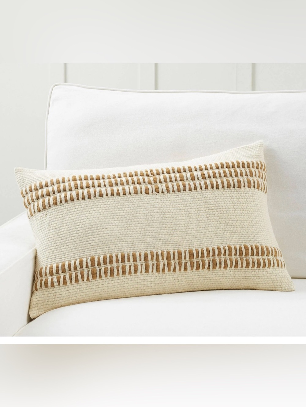 Pottery Barn PB Reed Striped Lumbar Pillow Cream Wool Cotton Blend